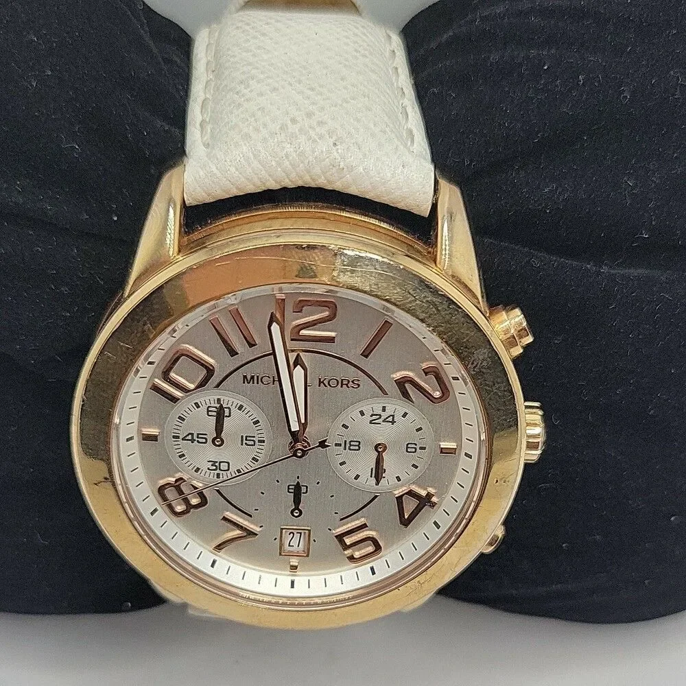 Michael Kors Mercer MK2289 Women's White Leather Analog Dial Quartz Watch AM419